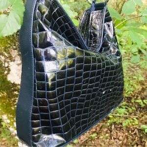 BRIGHTON Sleek Dark Blue Crocodile-Embossed Shoulder Bag